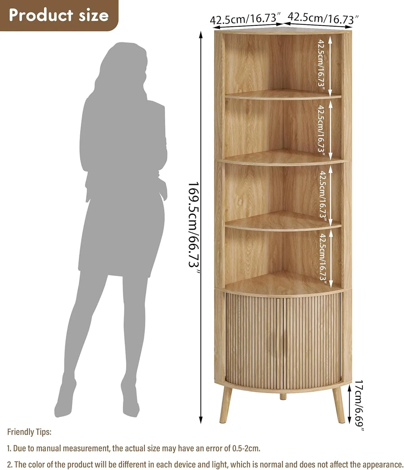 Corner Cabinet, 66.73'' Tall Modern Corner Bathroom Storage Cabinet