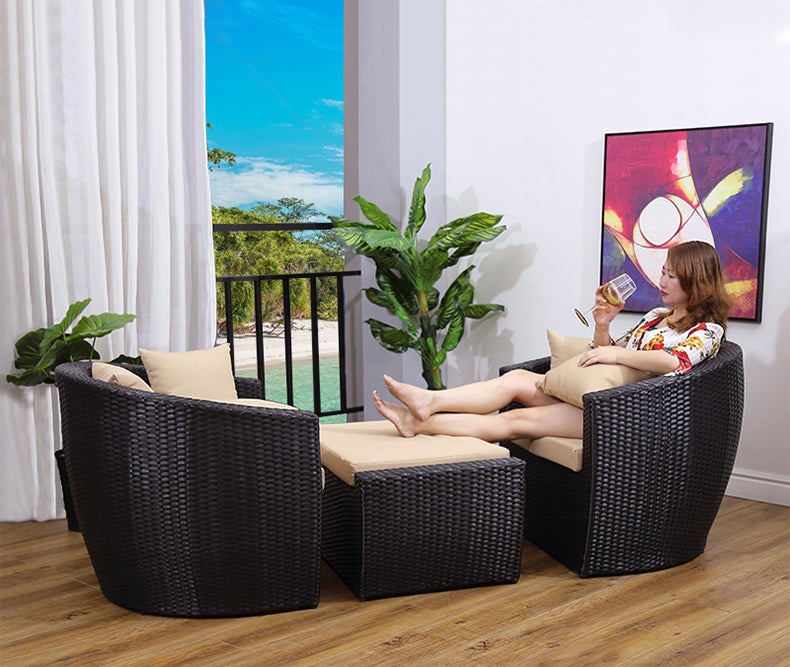 Lounger Outdoor Rattan Sofa Lounger Bed Balcony Villa Outdoor PE Rattan Chairs Sets