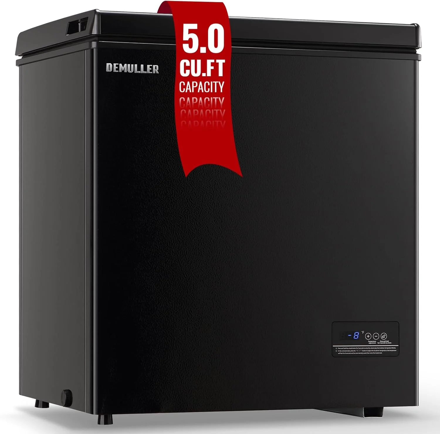 Chest Freezer 5.0Cubic Feet Deep Freezer Freestanding Freezers with 2 Removable Stainless Steel Basket, Mini Freezer Top Open Door Compact Freezer with Electronic Control 41℉ to -15℉BLACK