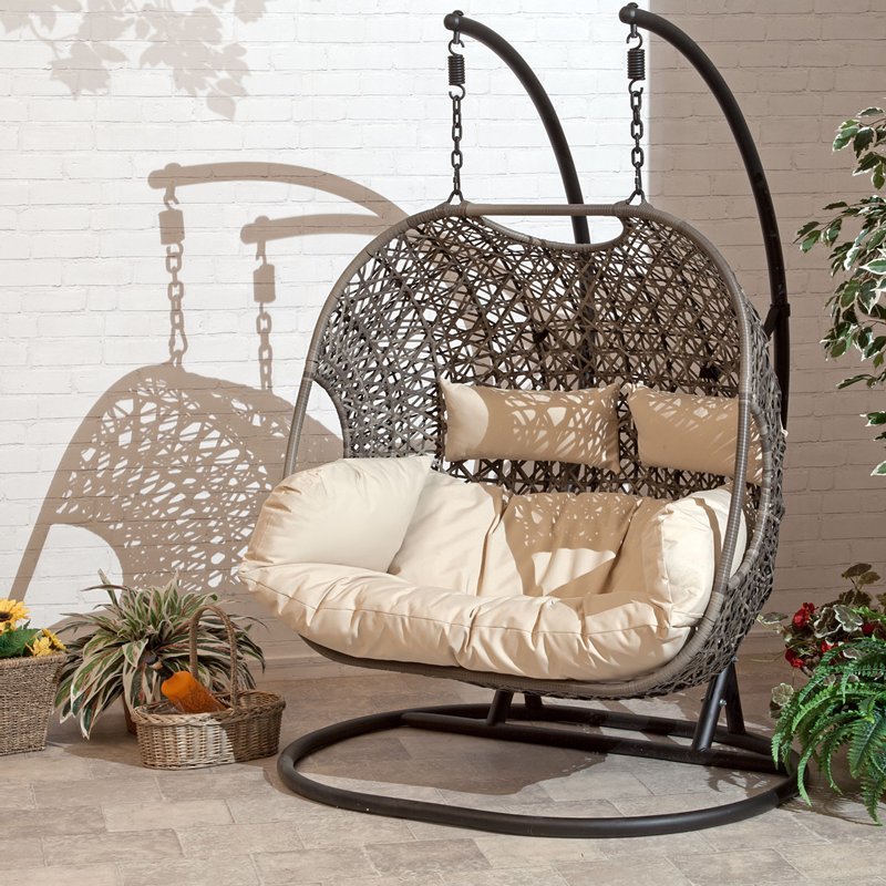 2022 Patio Wicker Swing Chair With Stand Rain Cover Included