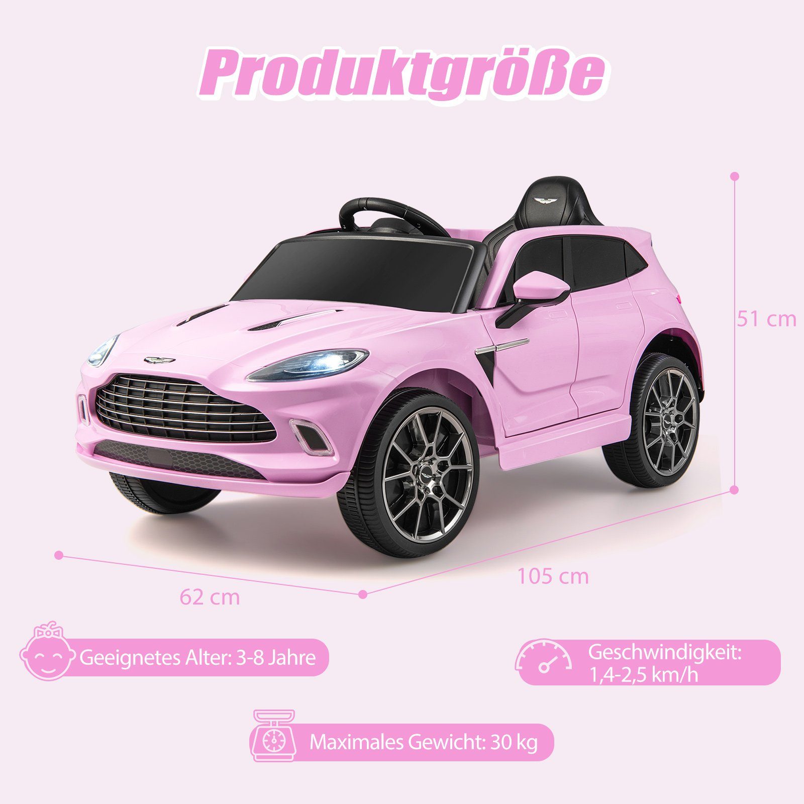 COSTWAY Elektro-Kinderauto 12V Aston Martin, mit verriegelbaren Türen & LED