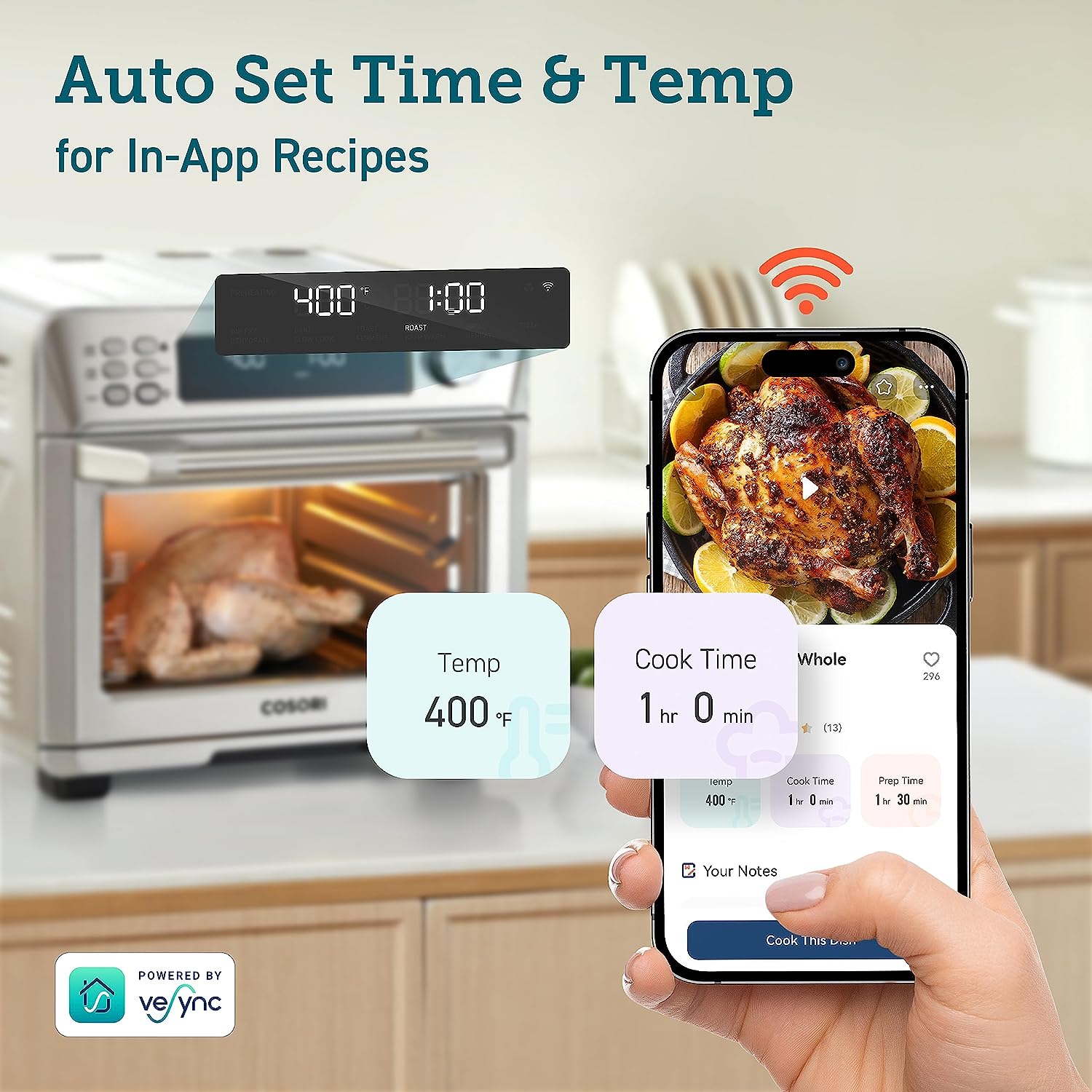 COSORI Toaster Oven Air Fryer Combo, 12-in-1, 26QT Convection Oven Countertop, Stainless Steel with Toast Bake and Broil, Smart, 6 Slice Toast, 12